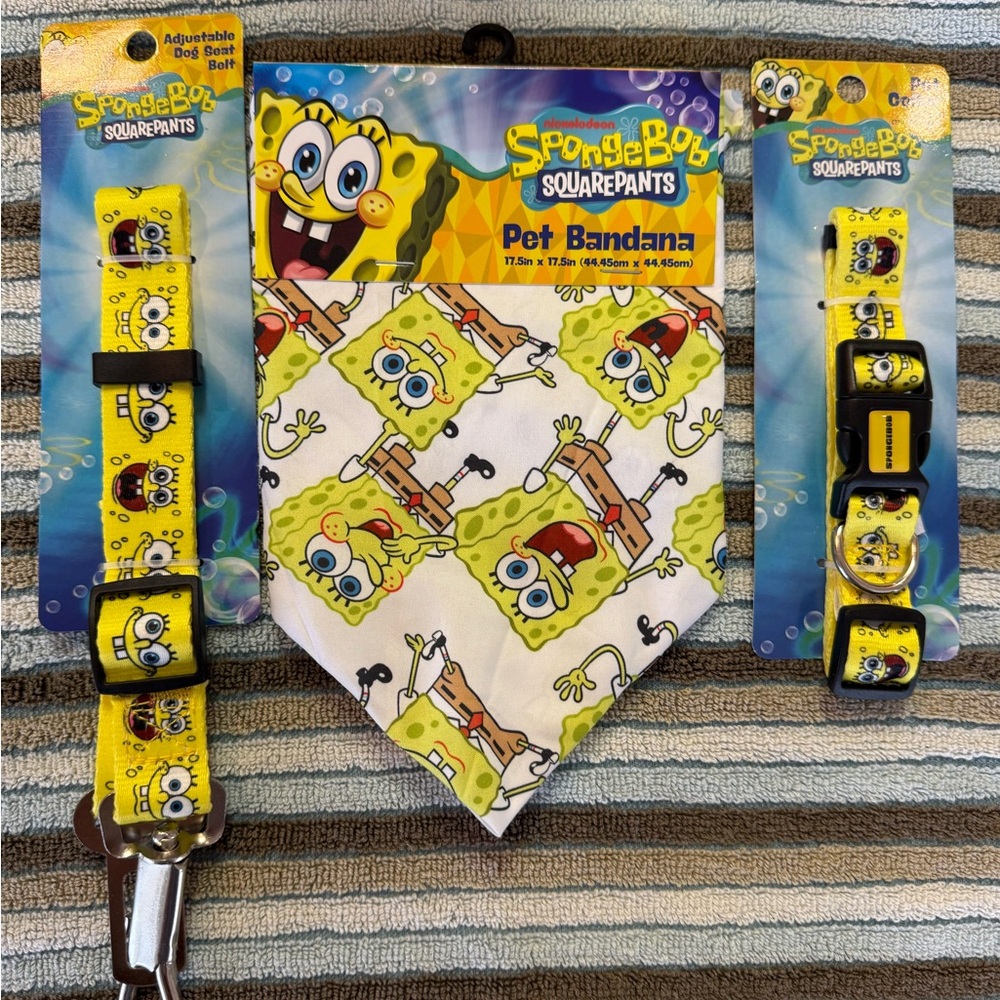 SpongeBob SquarePants Yellow and White Pet Bandana, Collar and seatbelt strap BW